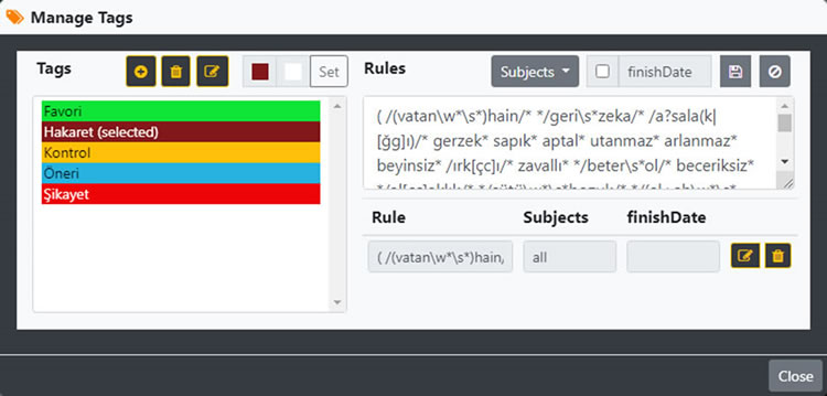 Otomatik etiketleme panel görüntüsü